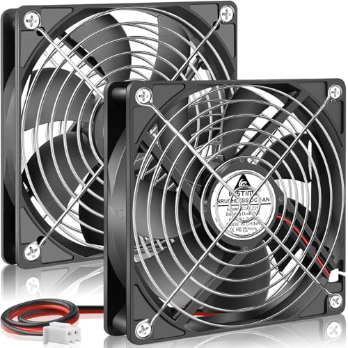 GDSTIME 120mm 12V Computer Fan 2 Pin Dual Ball Bearing DC Cooling, 2-Pack | 2500 RPM, 120x120x25mm, PC Case Cooler, High Speed, Replacement for Ice Maker, Rv Fridge, Power Supply, 1225, 5 Inch 12 Volt - size: 120x25mm