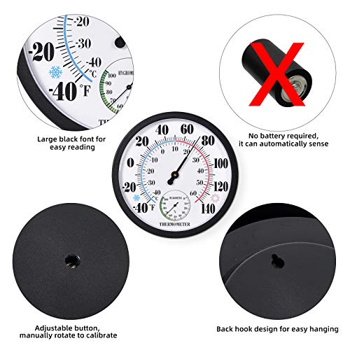 Indoor Outdoor Thermometer Large Numbers Wall Thermometer Hygrometer Waterproof Does not Require Battery 10 inch Wireless Hanging Hygrometer Garden Decoration (Black) - color: Black 10", size: 10 Inch