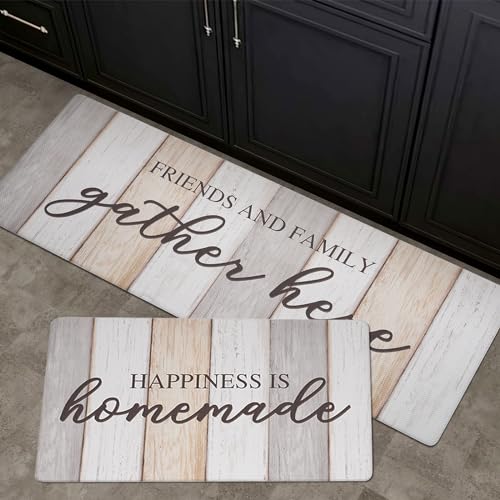 FRESHMINT Anti Fatigue Kitchen Mats for Floor 2 Piece Set Waterproof & Non-Skid Traditional Farmhouse Kitchen Rugs Standing Cushion Comfort Kitchen Runner,17x30+17x47 - color: Happiness Homemade