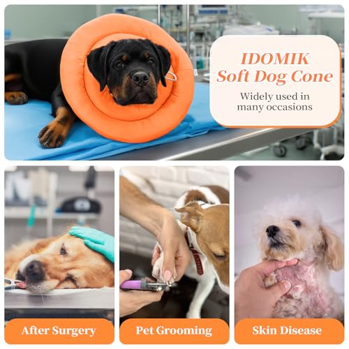 IDOMIK Dog Recovery Collar, Waterproof Soft Dog Cone After Surgery | Comfy Protective Elizabethan Collar Alternative for Dogs Cats, Adjustable Pet Neck Donut Cone Anti-Licking Wounds,Orange,L - color: Orange, size: L