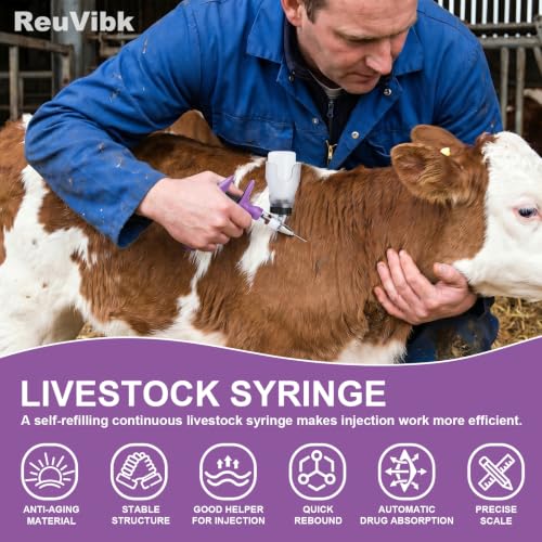 5ml Continuous Self-Refilling Livestock Syringe, 10 Needles Included | Adjustable dosage from 0.5ml to 5ml Veterinary Injection Gun for Chicken, Duck, Pig, Sheep, Cow Poultry - color: Purple