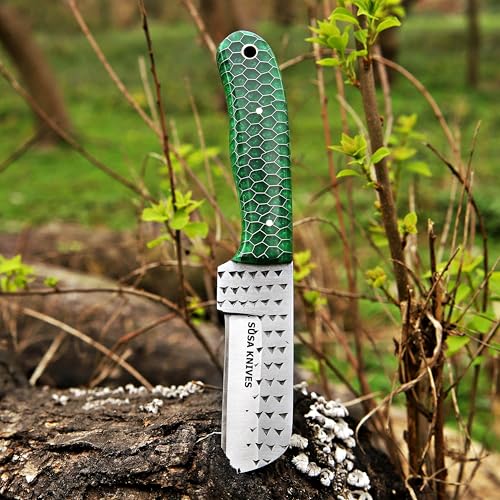 Custom Handmade 7'' fixed blade hoof rasp knife/Cow boy knife/Bull cutter Cowboy knives with pancake leather sheath (GREEN CONE) - color: GREEN CONE