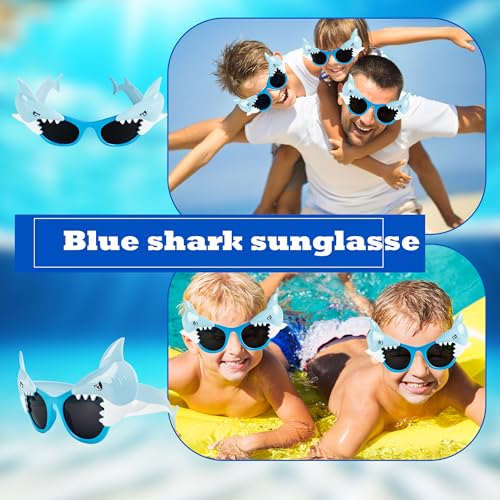 16 Pairs Shark Sunglasses Bulk Shark Photo Booth Props Tropical Ocean Theme Party Supplies for Kids Adults Birthday Party Decorations