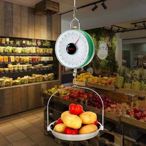 Tada 22LBS Double-Sided Display Mechanical Hanging Scale | Weighing Pan for Farm, Kitchen Food and Produce Weighing