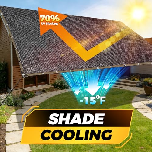 JOJOLEE 70% Sun Shade Cloth, 10x16FT Shade Net Mesh Tarp with Grommets, Black Sunblock Cover for Outdoor Patio Plants, Pergola, Greenhouse, Chicken Coop, Backyard, Balcony - size: 70%-10 x 16FT