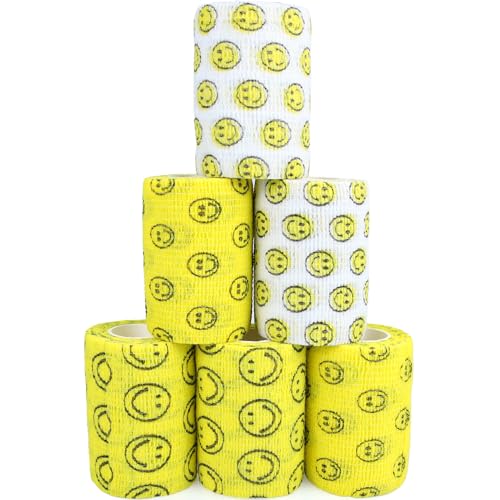 Self Adhesive Bandage Wrap Animal Cohesive Bandage Self Adherent Wrap First Aid Tape for Dogs Cats Horses Birds & Wrist Healing Ankle Sprain (3 Inch Smile 6 Rolls) - color: 3 Inch Smile 6 Rolls