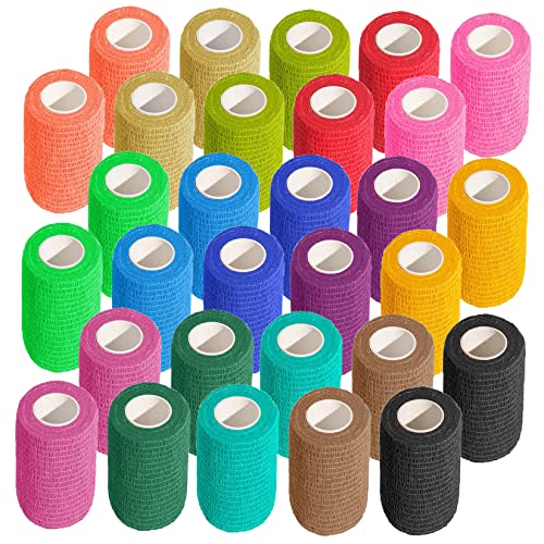 KISEER 30 Pack 3 Inch x 5 Yards Self Adhesive Bandage Assorted Color Breathable Cohesive Bandage Wrap Rolls Elastic Self-Adherent Tape for Stretch Athletic, Sports, Wrist, Ankle - size: 3 Inch
