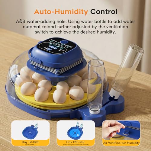 18 Egg Incubator for Hatching Eggs with Automatic Turning, Digital Temperature & Humidity Control, Built-in Egg Candler & Auto Water Refill, 360° Clear View for Chicken