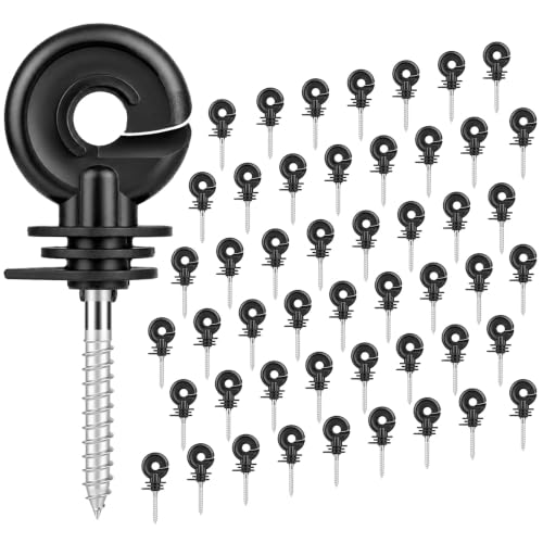 Electric Fence Insulators 50Pcs, Self-Tapping Screw-in Ring Insulators for Wood Posts, PP+PE Composite Material Fits 8-30 Gauge Wire/Tape/Rope, Heavy Duty Ranch Fencing Kit