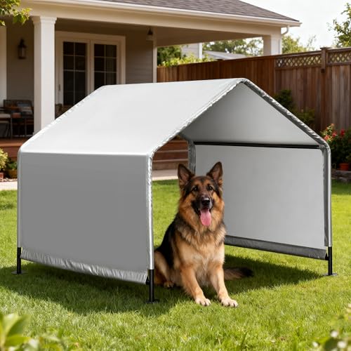 4'x 4'x 3.3' Dog Shade Shelter, Outdoor Dog Tent Dog House Canopy Waterproof, Sun Protection with Ground Stakes for Pet Medium Large Dogs, Cats, Pigs, Chicken, Goose (4‘’) | 4'X4'X3.3' Dog Tent, Windproof & Waterproof, Easy To Clean, Spacious Rest Space S