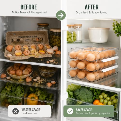 54 Egg Storage For Refrigerator With Egg Cracker Tool, Egg Dispenser For Refrigerator, Automatic Rolling Egg Holder For Fridge, BPA-Free Clear Egg Tray. - size: 3 Layers Holder 54 Eggs