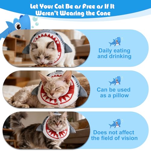 Cat Cone Collar Soft, Cat Recovery E Collar After Surgery to Stop Licking, Adjustable Waterproof Neck Elizabethan Pet Kitten Puppy Donut Pillow for Cats Wound Healing, Shark - color: Shark, size: Small(5-9.5in)