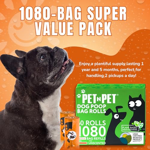 Pet N Pet Poop Bags for Dogs, 1080 Count, Plant Based, Unscented, Orange | 41%, 59% PE, Extra Thick, 9 x 13, Waste, Leak-Proof, Tear-Resistant, Easy-Tear Design, Durable, Reliable, dog waste bags - color: Orange - Unscented
