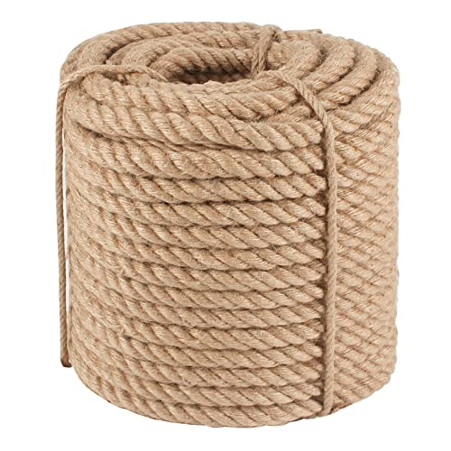 Twisted Manila Rope 3/4 in x 100 ft Natural Jute Ropes Thick Hemp Rope for Railing Docks Tug of War Decorating Crafts Nautical Landscaping Swing Hammock - size: 3/4inch x 100feet