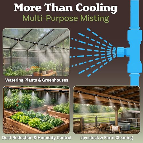 Water Mister Outdoor Patio Cooling System with 65ft Tubing, 20 Mist Nozzles, and 3/4” Standard Connector - DIY Plant Mister for Canopy, Garden, Greenhouse, Trampoline or Deck Umbrella by Pure Garden