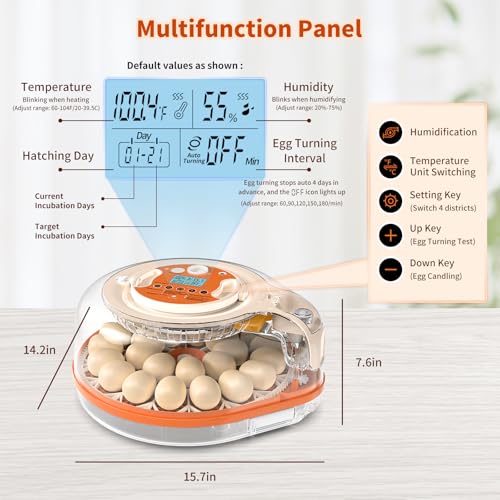 Incubators for Hatching Eggs, FAMEWARE 26 Egg Incubator with Voice Control, Auto Turning, Auto Humidity, °F/°C Switch & Egg Candler, Fits Chicken Bird Eggs - Orange - color: Orange