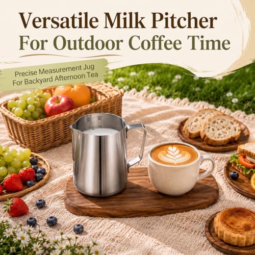 Honeydak 9 Pcs Milk Frothing Pitcher 304 Stainless Steel Steaming Pitchers for Coffee Bar Cappuccino Barista Tools Milk Jug Steamer Frother Cup (20 oz,Silver) - color: Silver, size: 20 oz