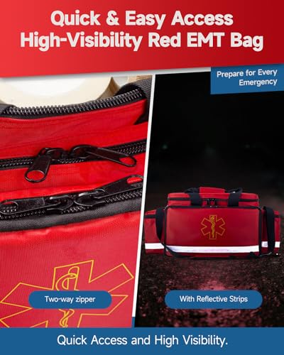 26" Large First Aid Bag Empty, Medical Supplies Bag for EMS & Nurses | Medical Duffle Bag & Trauma Bag Empty, Water Resistant, 21 Slots, 4 Dividers, 3 Clear Pockets, 360 Reflective Padded Strap