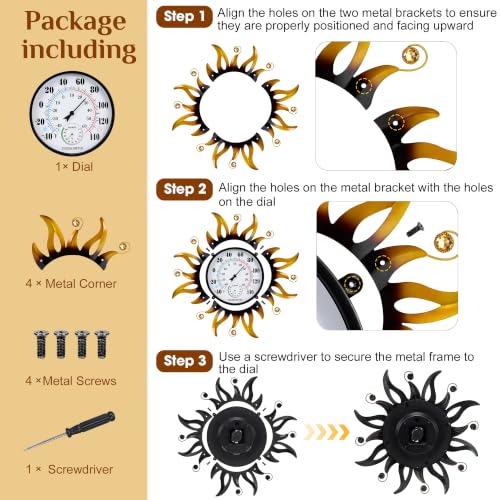 20" Large Outdoor Thermometer, Sun Outside Decor for Patio Yard Garden | Thermometer & Hygrometer Combo, 10" Dial Large Number Wall Mount Temperature Easy to Read, No Battery Needed Waterproof
