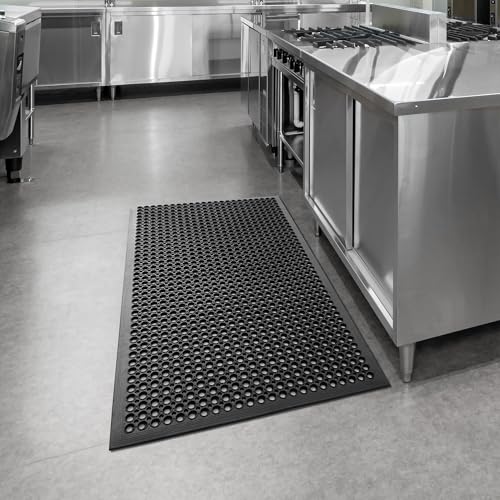 GRIDMANN Rubber Floor Mat, 60" x 36" Anti-Fatigue Drainage Mat, Non-Slip and Grease Resistant for Restaurants, Commercial Kitchens, Bar Floors, Black - size: 60"L x 36"W x 0.4"Th