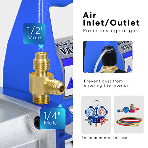 VIVOHOME 110V 1/3 HP 4.5 CFM Single Stage Rotary Vane AC Vacuum Pump | HVAC Vacuum Pump for Mini Split Automotive Air Conditioner R134a R12 R22 R502 R410a AC System with Oil Bottle - color: Blue, size: 4.5 CFM