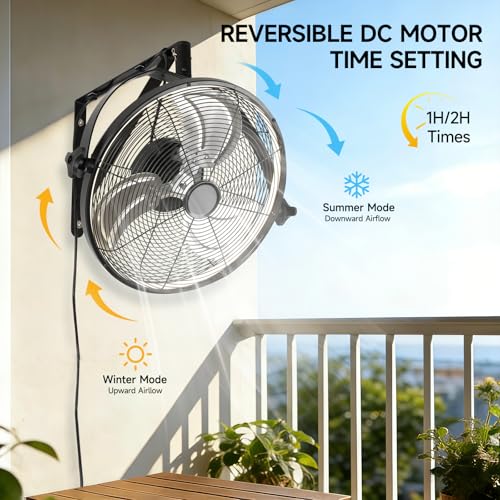 AHAWILL 16 Inch Wall Mount Fan with Lights,6-Speed High Velocity Wall Fan Dimmable Gazebo Fan,360°Adjustable Tilt Industrial Outdoor Fans for Patio,Garage,Workshop,Commercial,Black - size: 16 inch