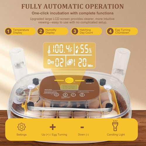Gen III - 24 Egg Automatic Incubator, Stage-Based Adaptive Humidity with Auto-Refill, Stable Temp Control, Flexible Spacing, Adjustable Auto Turning & Lockdown, Custom Incubation Days, Candler, Alarm - size: 24 egg-brown