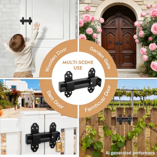Heavy Duty Slide Bolt Gate Latch,Gate Latch Lock with Padlock Hole,Gate Latch for Wooden Fences, Barn Doors, Sliding & Swing Gates, Outdoor Sheds & Courtyards, Matte Black(2Pack) - color: Black (2Pack)