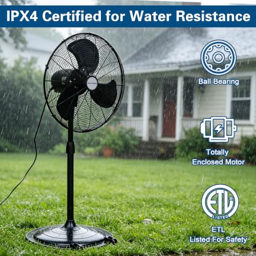 BILT HARD 20" 5200 CFM Outdoor Pedestal Fan, 3-Speed Heavy Duty Oscillating Metal Stand Fan with GFCI Plug, Waterproof Industrial Fan with Wheels for Commercial, Patios, Garage, Warehouse - size: 20 in. Outdoor Fan