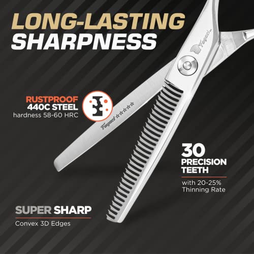 Fagaci Professional Thinning Shears 6" 440C Thinning Scissors Sharp Blades | Premium 440C steel, master sharpened to a razor edge for fine, precise cuts, For salon and home use, Case and cloth included