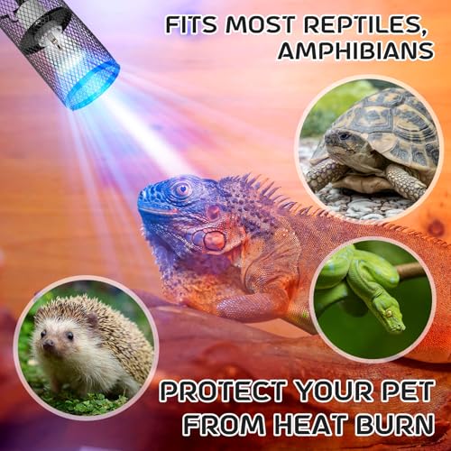 2 Pcs 4 Inch Reptile Heat Lamp Guard Anti Scald,White, Black | Heating Lamp Holder, Mesh Cage, with 150w Ceramic Heat Emitter, Basking Anti Scald, Reptile Lizard Protection, Without Bulb - color: White