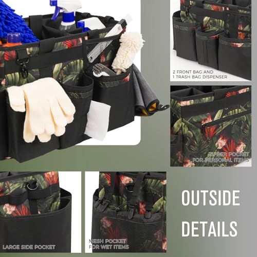 SCAVATA Wearable Cleaning Caddy, Cleaning Caddy Supplies Organizer with Handle & Shoulder Straps for Housekeepers, Under Sink & Car Cleaning Tool Organizers Bag with 4 Foldable Divider (GreenBush) - color: GreenBush
