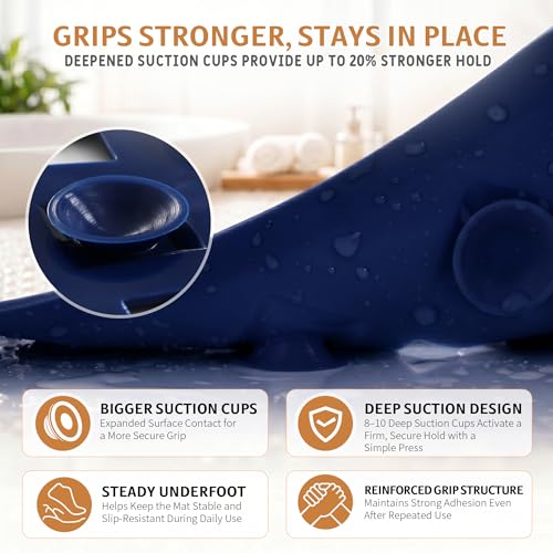 Yimobra Bathtub Mat Non Slip, Shower Mat with Strong Suction Cups & Drain Holes, 28"X16", Anti Slip Bath Tub Mat for Inside Shower, Machine Washable Fast Drying, Bathroom Essentials,Navy Blue - color: Navy Blue, size: 27.5 X 15.5 Inch