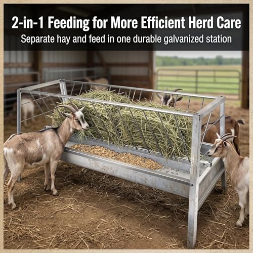 Rust-Resistant Trough Sheep Feeder, 77 Gallon Galvanized Dual Livestock Feeding,59 Inch Anti-Waste Feeder for Sheep Goats Cattle Farm