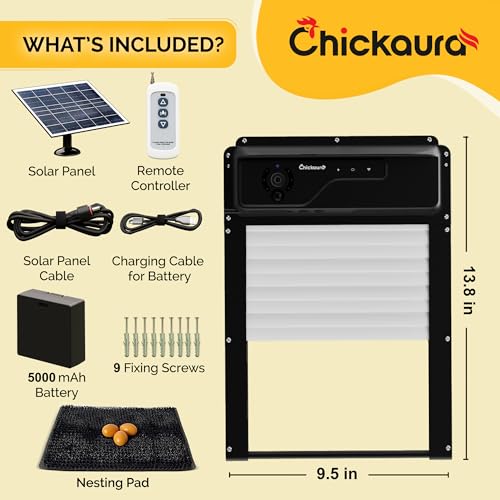 Automatic Chicken Coop Door Solar Powered with Nesting Pad - Waterproof Chicken Door with Timer, HD Camera, Anti-Pinch Protection, Mobile App & Remote Control, Alarm System, Mic & Speaker