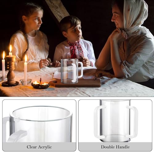 Dingion Judaica Hand Washing Cup for Netilat Yadayim | Clear Acrylic Judaica Hand Washing Cup Stable Dual Clear Handles 5 Inch Netilat Yadayim Cup Traditional Jewish Ritual Kohanim - color: Clear, White Handle
