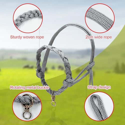 La La Pet Adjustable Cattle Halter Hand Braided Livestock Leading Rope Farm Training Supplies Handling Equipment for Calf Cows Horses Donkeys Goats Foals 0.47Inch Collar - size: 0.47"Collar