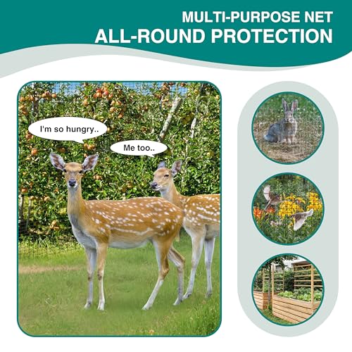 FRUITEAM Deer Fence Netting, 8FT x 100FT Heavy Duty Black PP Coated, Garden Protection Barrier, 0.7"x0.7" 70gr/sqm Mesh, Long-Lasting Yard Garden Fencing Roll - size: 8FT×100FT