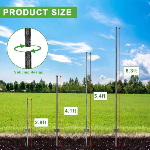 6.7FT T Posts for Fencing, 8 Pack Metal Fence Poles with Threaded Splice Design & 100 Zip Ties, No Dig Steel Fence Stakes for Garden, Farm and Animal Barrier - size: 6.7 FT
