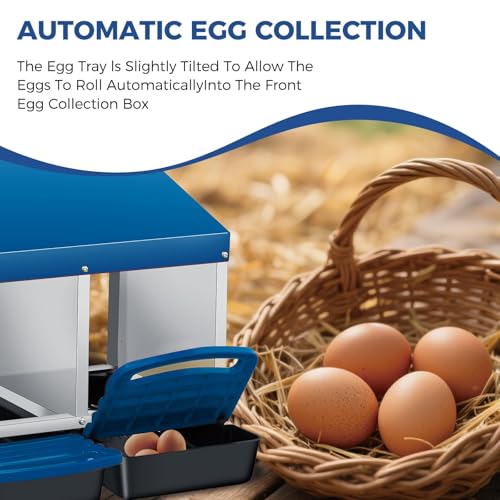 Garvee 4-Hole Roll Away Egg Collection Chicken Nesting Box | Galvanized Steel Nest Box for Laying Eggs - color: Blue, size: 4 holes