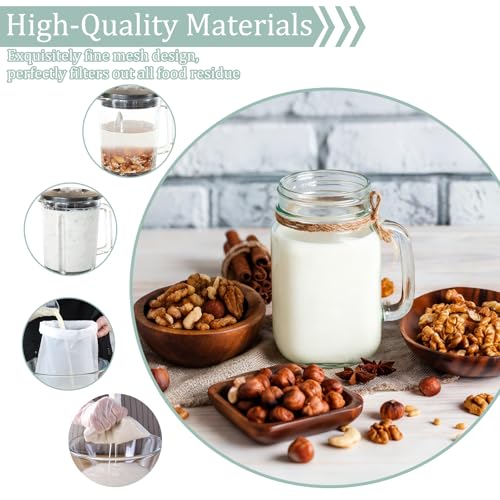 Ninsula 4PCS Nut Milk Bag, Food Grade Nylon Cheese Cloth Bag, Straining Reusable Fine Mesh Strainer for Tea, Yogurt, Juice, Cheese, Soup, Herbs, Vegetable Juice (8"x12"/14"x14"/10"x12"/12"x12")
