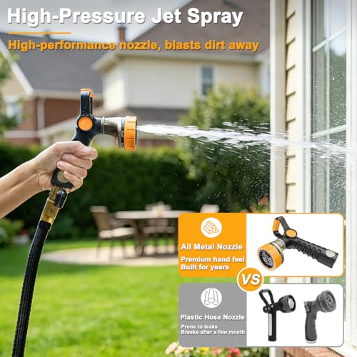 FANHAO Fireman Style Garden Hose Nozzle, Heavy Duty Metal Water Hose Nozzle | Thumb Control & Large Lever Control, 7 Adjustable Spray Patterns High Pressure Sprayer for Watering Plant, Car & Pet Washing