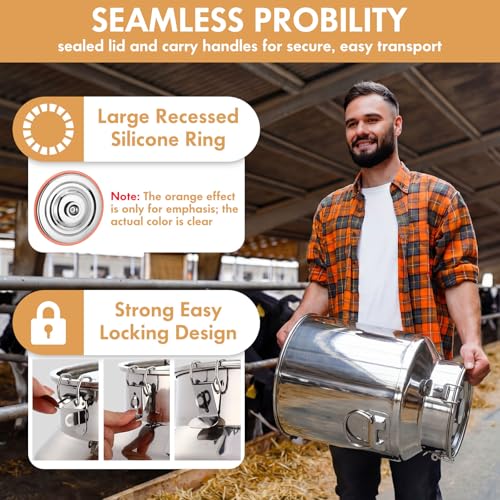 FillTouch 2 Pcs Stainless Steel Milk Can 22L/ 5.81 Gallon Heavy Duty Metal Milk Water Dispenser Container Pail Jug with Locking Sealed Lid Food Wine Oil Storage Container for Home Farm Kitchen - size: 22l
