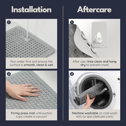 homerella Square Shower Mat Non Slip Anti Mold 21x21 Anti Slip Shower Mat | 100% BPA Free, Mildew Resistant, Machine Washable, Shower Mats for Inside Shower, Shower Floor Mat Mat Non Slip EU Certified - color: Grey