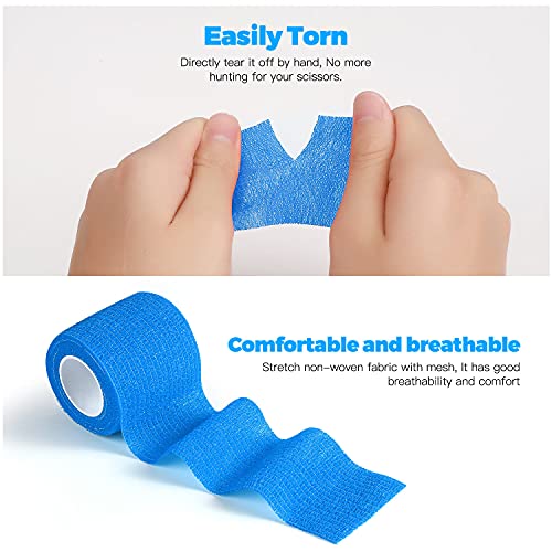 Bandage Wrap 8 Pack 1”x 5 Yards Self Adhesive Bandage Wrap Breathable Cohesive Bandage Wrap Rolls Athletic Elastic Self Adherent Wrap for Sports Injury,Wrist, Knee, Ankle Sprains and Swelling(Blue) - color: Blue, size: 1 Inch (Pack of 8)