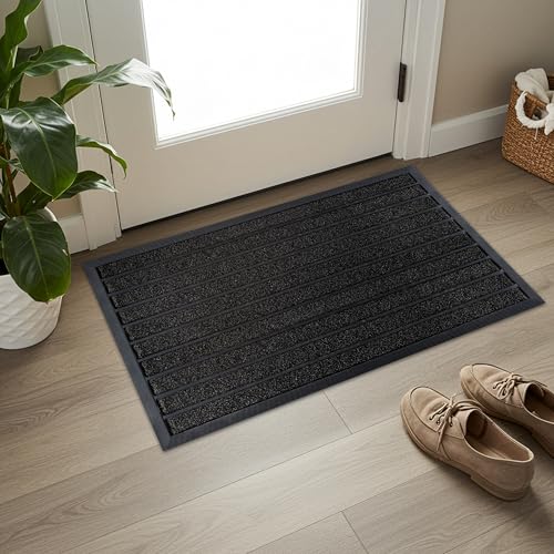 ubdyo Extra Durable Door Mat Outside Entrance (36" x 24", Bright Black) | Dirt Trapping, Non-Slip Backing, Indoor or Outdoor Use, Welcome Mat, Low Profile, Natural Rubber, Stain Fade Resistant - color: Bright Black, size: 36" x 24" (Rectangular)