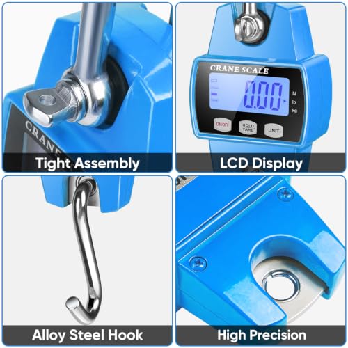 660lb Digital Hanging Scale with Cast Aluminum Case, Handheld 300Kg Mini Crane Scale with Hooks for Farm Hunting Fishing Outdoor (Blue) | 300KG Heavy Capacity, High Accuracy Weighing, kg/lb/N Unit Conversion, Suitable for Fishing, Farm, Hunting - color: B