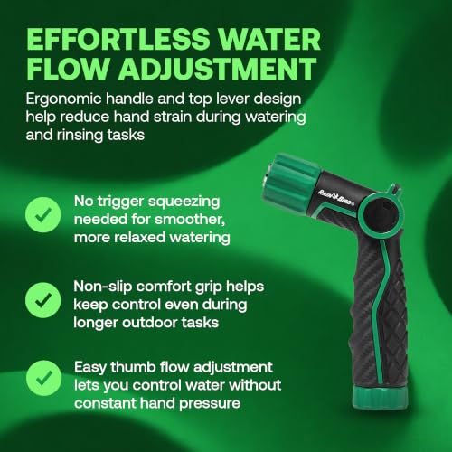 Rain Bird TCNZLADJ Garden Hose Nozzle - Thumb Control Water Spray | Adjustable Nozzle for Watering Plants, Outdoor Cleaning, Carbon Fiber Texture Grip, 3/4 In Threaded Connection, Green & Black - size: Adjustable Multi-Pattern