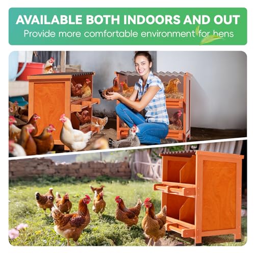 4-Compartment Chicken Nesting Boxes for Laying Eggs, Premium Pine Wood Design Without Sharp Edges, Weather-Resistant Sloped PVC Roof Laying Boxes for Hens, Spacious for Large Breeds