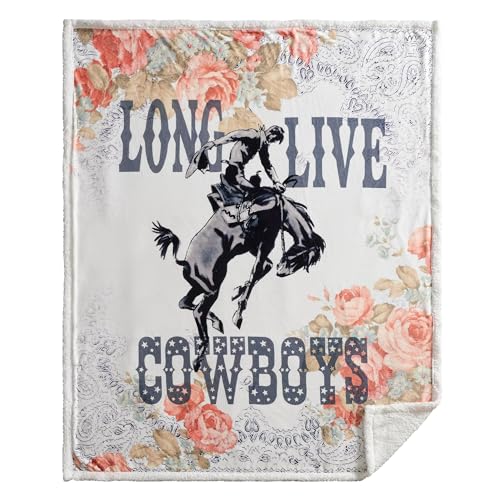 Paseo Road Indigo Hill by HiEnd Accents Rodeo Revival 54x68 Throw Blanket | Long Live Cowboys Floral Medallion Print, Rustic Southwestern-Style Western Fleece Blanket for Camping - color: Long Live Cowboys